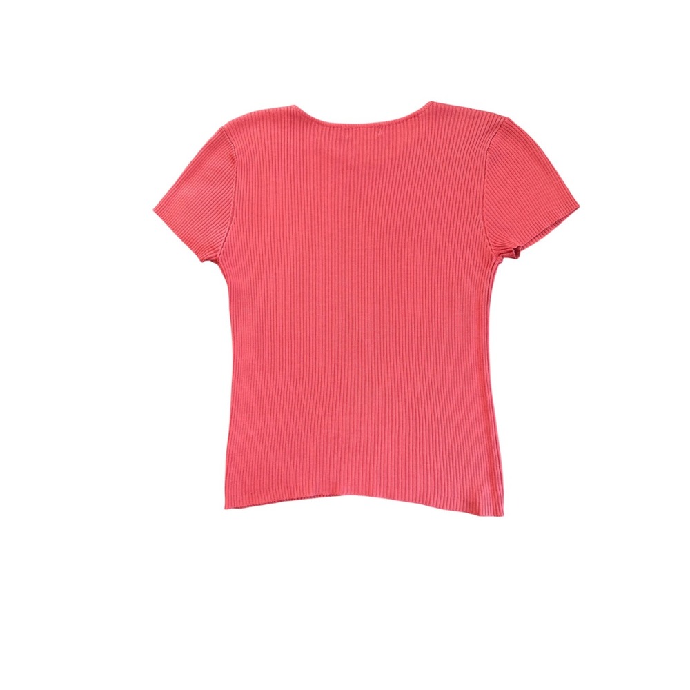 Vintage Georgiou Studio Ribbed Knit baby doll Top Womens Large Coral Pink 90s - Picture 2 of 5